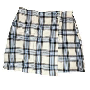 Blue Rain Skirt Women Large White Plaid Mini Wrap Schoolgirl Preppy Academia Y2K